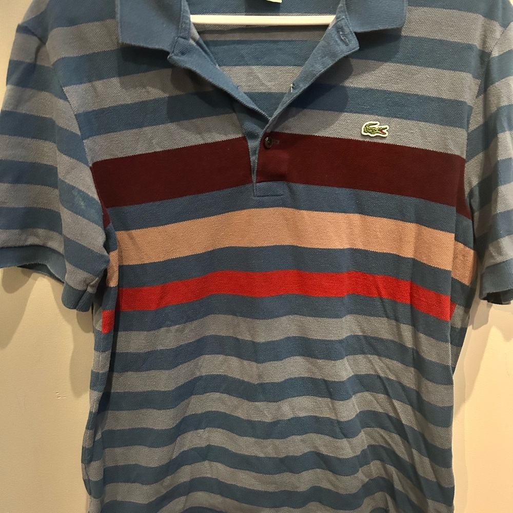Lacoste Blue and Red Polo Shirt Classic Stripes